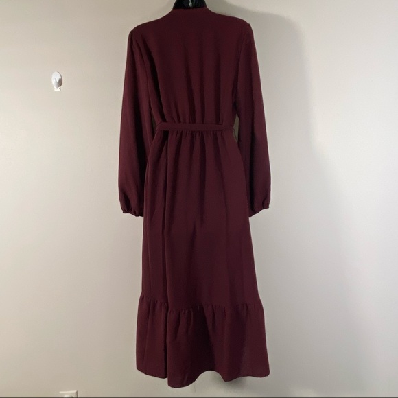 Emma & Michelle Long Sleeves surpluses midi burgundy dress Size S NEW - Picture 5 of 7